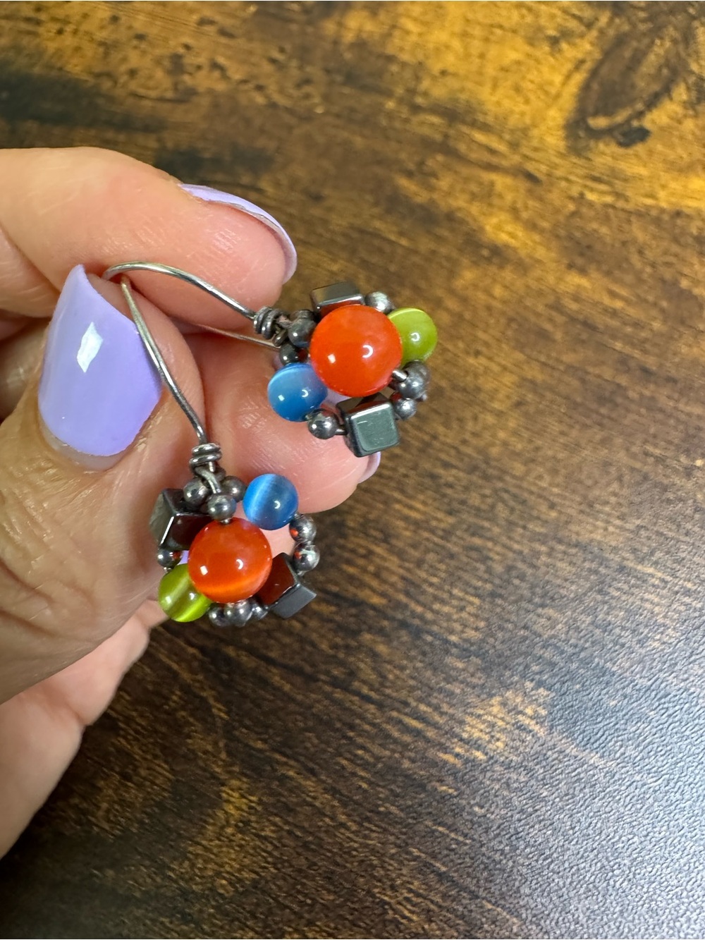 Multicolour Cat’s Eye Bead Cluster Drop Earrings - Sterling Silver Handmade